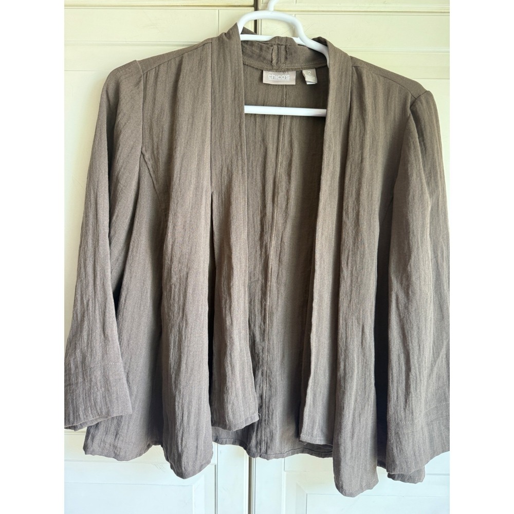 Chicos Women Brown Linen Blend Short Sleeve Boxy Minimalist Top Size L